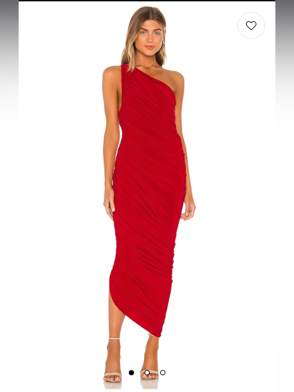 Norma Kamali Red One-Shoulder Ruched Asymmetric Midi Dress